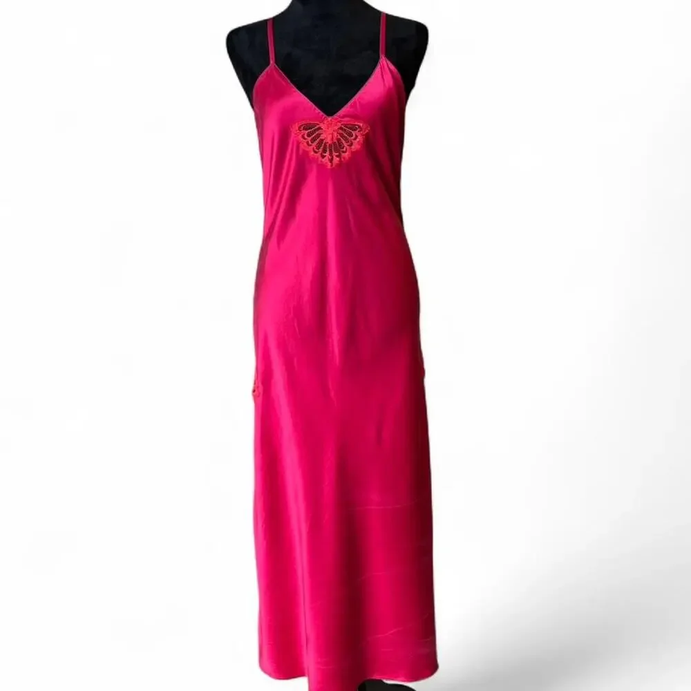 90s Fuchsia Silk Slip Dress – Fairycore Romantic [M] - Picture 2 of 8